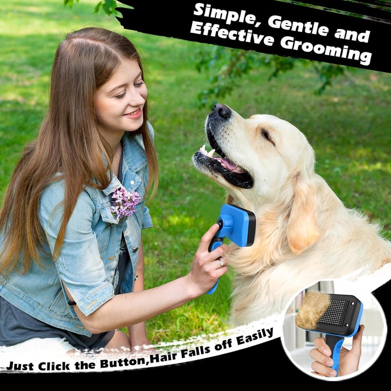 Augwind 3PCS Self Cleaning Slicker Brush & Pet Grooming Rake & Flea Comb for Dogs,Cats and Horses | Double-Sided Dematting Comb & Skin Friendly Deshedding Grooming Tool | Premium Pet Supplies (Blue Black) - Image 5